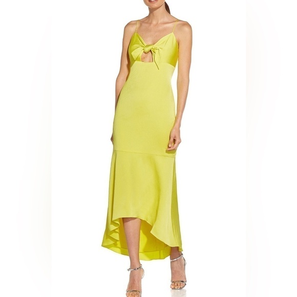 Aidan Mattox Tie-Front Midi Dress in yellow size 0 - Picture 3 of 10